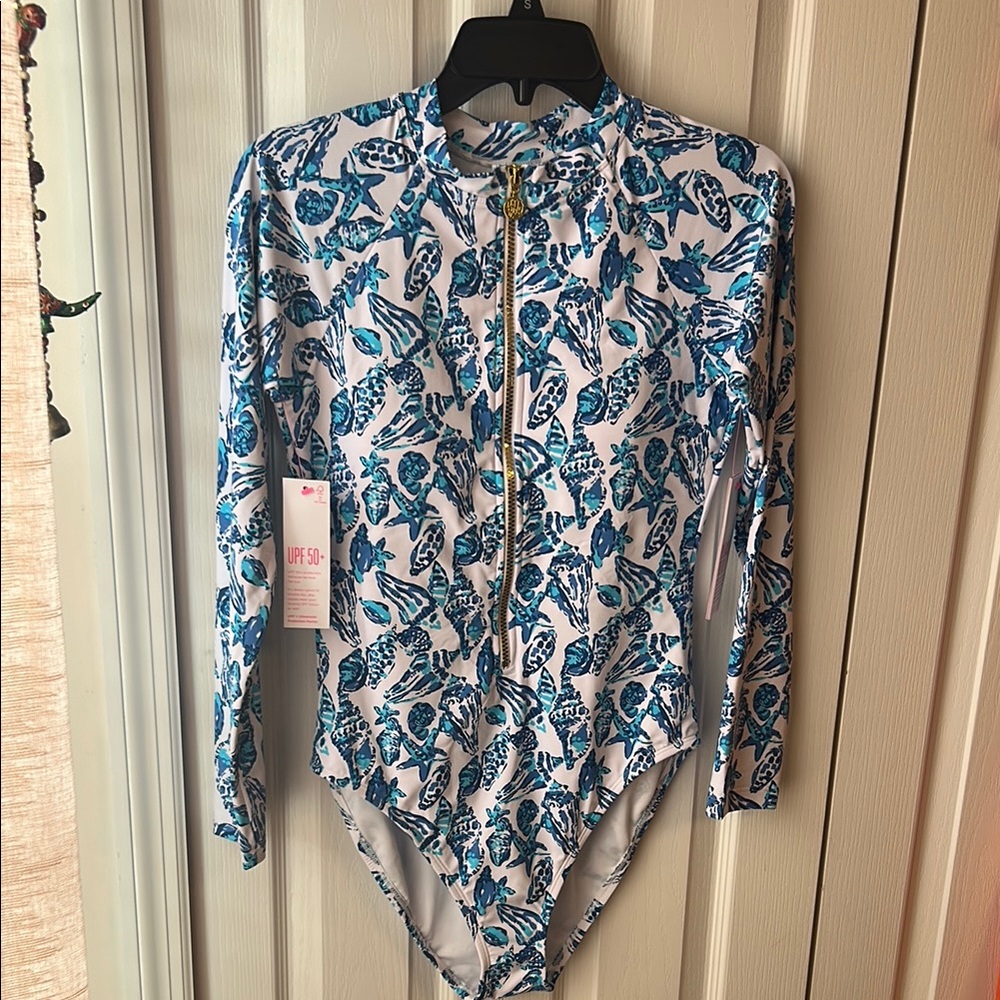 Lilly Pulitzer Blue and White Bodysuit with Paisley Print